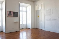 MARTA ALVIM Back to the region of the silent sun, 2 Photographies In Out and 5 reference points 2014 Collection of the Artist, Publication and VINCENT VOILLAT Untitled 2019, Installation, 7 Texts on paper