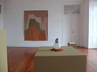 PEDRO SEQUEIRA, Anthropocenic Drawings 2019 210x170 cm and LUDOVIC SAUVAGE Object of reference : Lamp and sand, installation, personal collection of artist