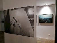 Front: Patricia Morosan: 1. Time flows like a River, from the series Re/Turn (2017-2018), 35 mm scans printed on silkpaper , 250 cm x 100 cm, 2021 2. untitled, from the series Re/Turn (2017-2018), 35 mm scan printed on silkpaper, 315 cm x 100 cm, 2021