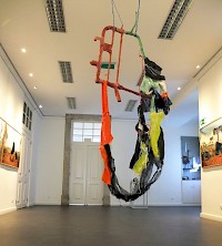 JULIEN CREUZET We were Clouds of a black cloud, following the twilight of a renewing sun. To hold is the clone of the hold on the sea, on the road, praise, mirage, There is love in the future , 2019 Plastic, fabrics, strings, electrical wiring, seashell